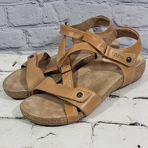 taōs Trulie Strappy Womens Sandal Tan Leather Cork Wedge US 10-10.5 EU 41
